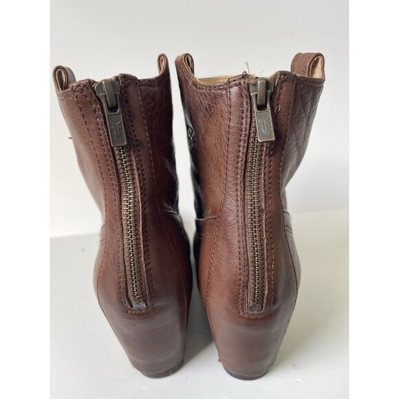 Frye Carson Wedge Ankle Bootie Brown Leather Women’s Size 9.5M | Classic Pull-On - Picture 7 of 10